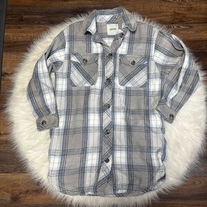 Aerie Flannel Shacket Thick Ribbed Material in Gray and Blue size Medium